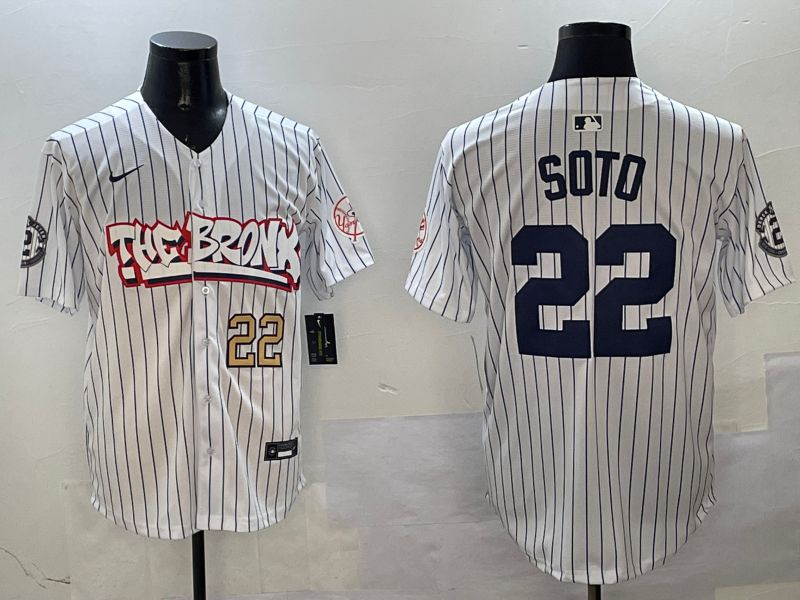Men New York Yankees #22 Soto White Stripe four generations Joint Name 2025 Nike MLB Jersey style 5